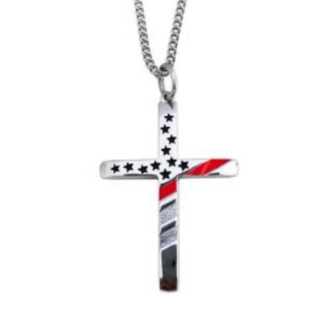 Mens Thin Red Line "It is Finished" Cross Necklace