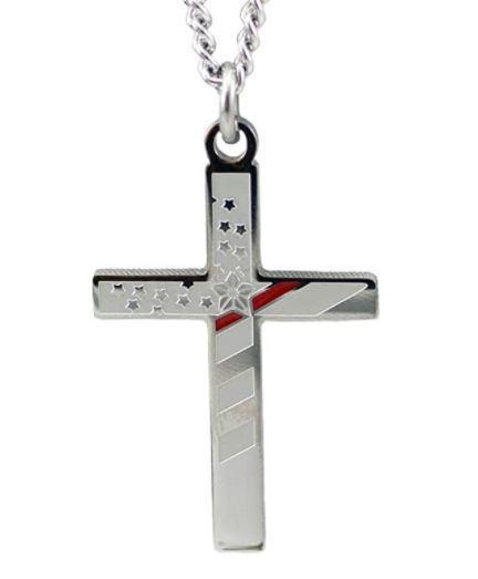 Mens Thin Red Line "Send Me" Cross Necklace