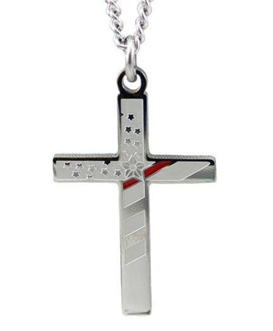 Mens Thin Red Line "Send Me" Cross Necklace