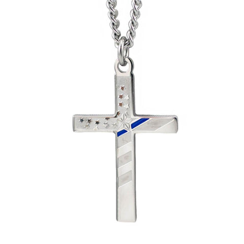 Men's Thin Blue Line Proverbs 30:5 Cross Necklace