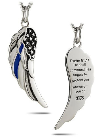 Premium Angel Wing Thin Blue Line Necklace