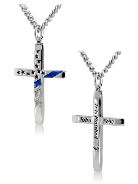 Men's Thin Blue Line "It is Finished" Cross Necklace