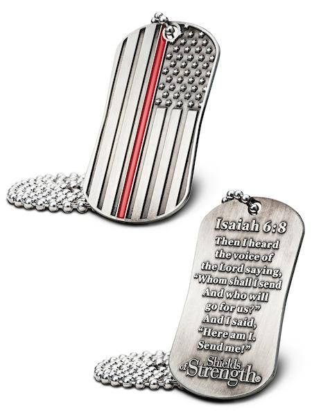 Thin Red Line American Flag Dog Tag Necklace