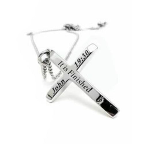 Mens Thin Red Line "It is Finished" Cross Necklace